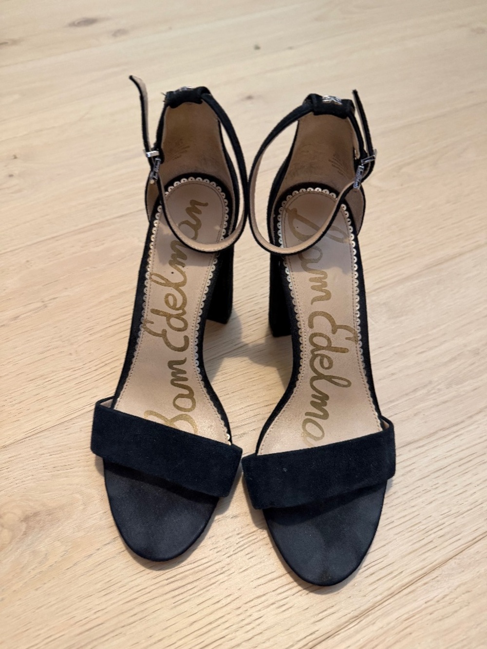 Sam Edelman Black Suede Wide Strap Block Heels sz 8.5